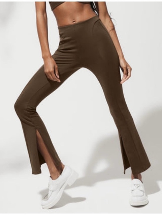 Alo Yoga Brown High Waist Flare Leggings Front Slit Bootcut S 29” Clean Girl - Picture 10 of 10